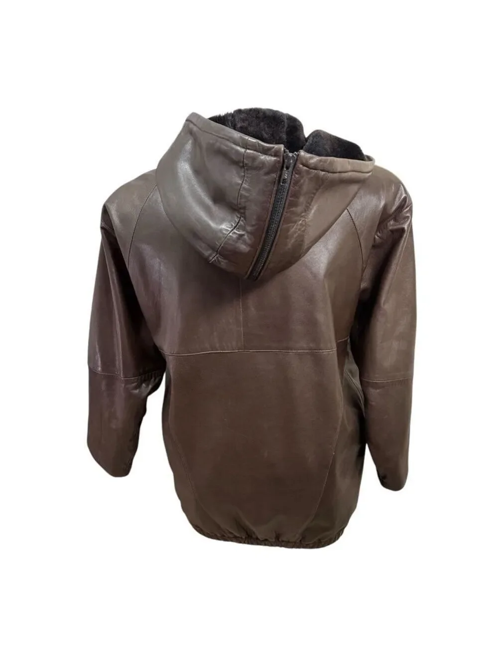 Vintage Positano Pelle Brown Leather Hooded Jacket Women's XL‎ USA Made